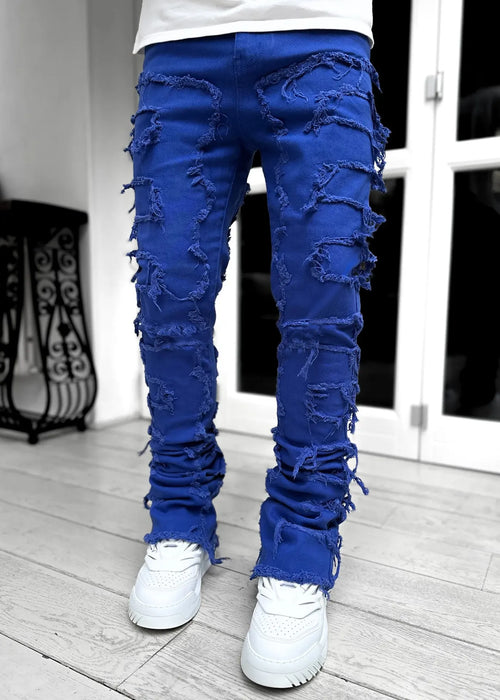 High Street Stretch Patch Jeans For Men Men's Clothing Fashion Mid Waist Patchwork Hip-hop Creative New Jeans Long Pants Male