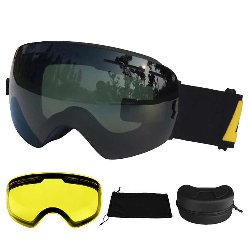 LOCLE Anti-fog Ski Goggles UV400 Ski Glasses Double Layers Skiing Snowboard Snow Goggles Ski Eyewear With One Brightening Lens