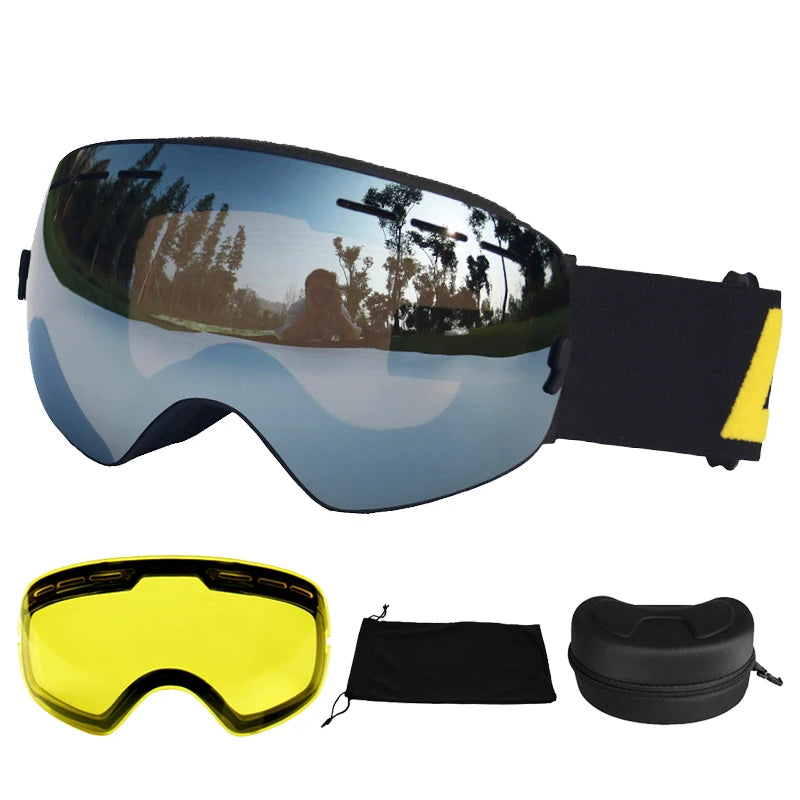 LOCLE Anti-fog Ski Goggles UV400 Ski Glasses Double Layers Skiing Snowboard Snow Goggles Ski Eyewear With One Brightening Lens