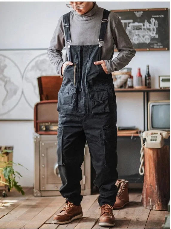 Trendy Brand Straight Tube Multi Pocket Work Overalls Men's Light Green Hip-hop Jumpsuit Couple Suspender Pants