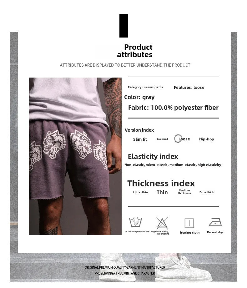 2025 New Men's Cartoon Loose Print Shorts Pure Cotton Summer Frayed Casual Sports Shorts Fitness Sports Five-point Shorts