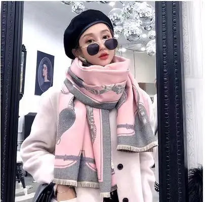 Winter Cashmere Scarf Women Luxury Horse Print Female Shawl Wrap Scarves Lady Thick Warm Blanket Gift Echarpe Pashmina