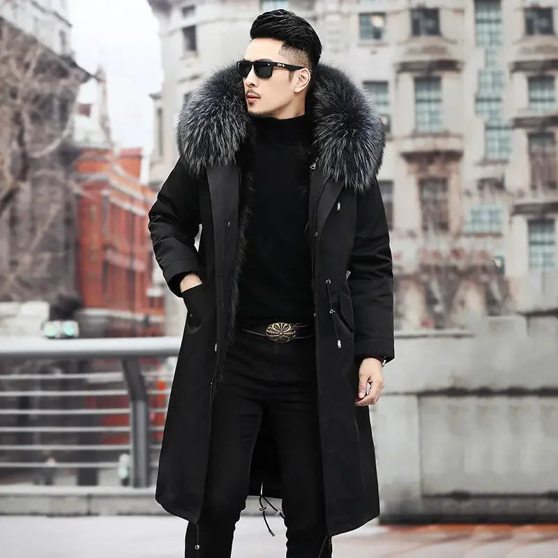 Thick Warm Coat Men Winter Coat  Winter Men's Parker Coat Medium and Long Fur In One Thermal Fur Jacket Men's Detachable Liner