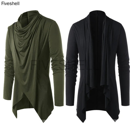 Medieval Men Asymmetrical Overlap Cardigan Casual Knitted Long Sleeve Sweater Shawl Collar Open Front Tops Men Vintage Sweaters