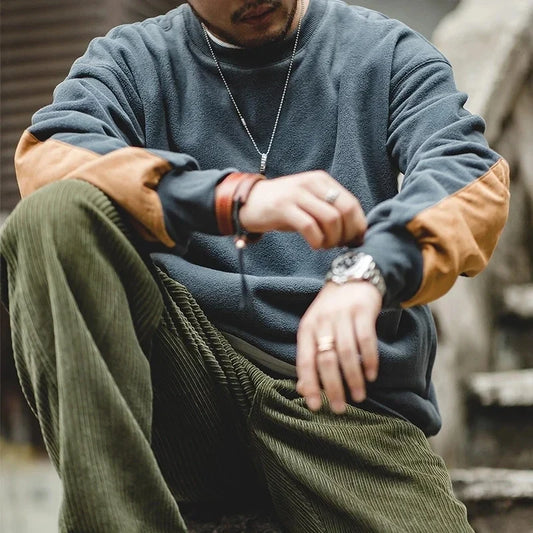 Maden Warm Fleece Sweatshirts For Men Polar Pullover Loose Splicing Jacket Casual Sweatshirarajuku Coat Sportswear Man Clothing