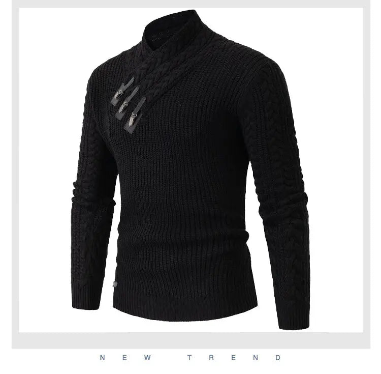 Autumn Winter Long Sleeved Knitted Sweater Men's Retro Solid Color Versatile Knit Pullover Sweaters Social Party Men Clothing