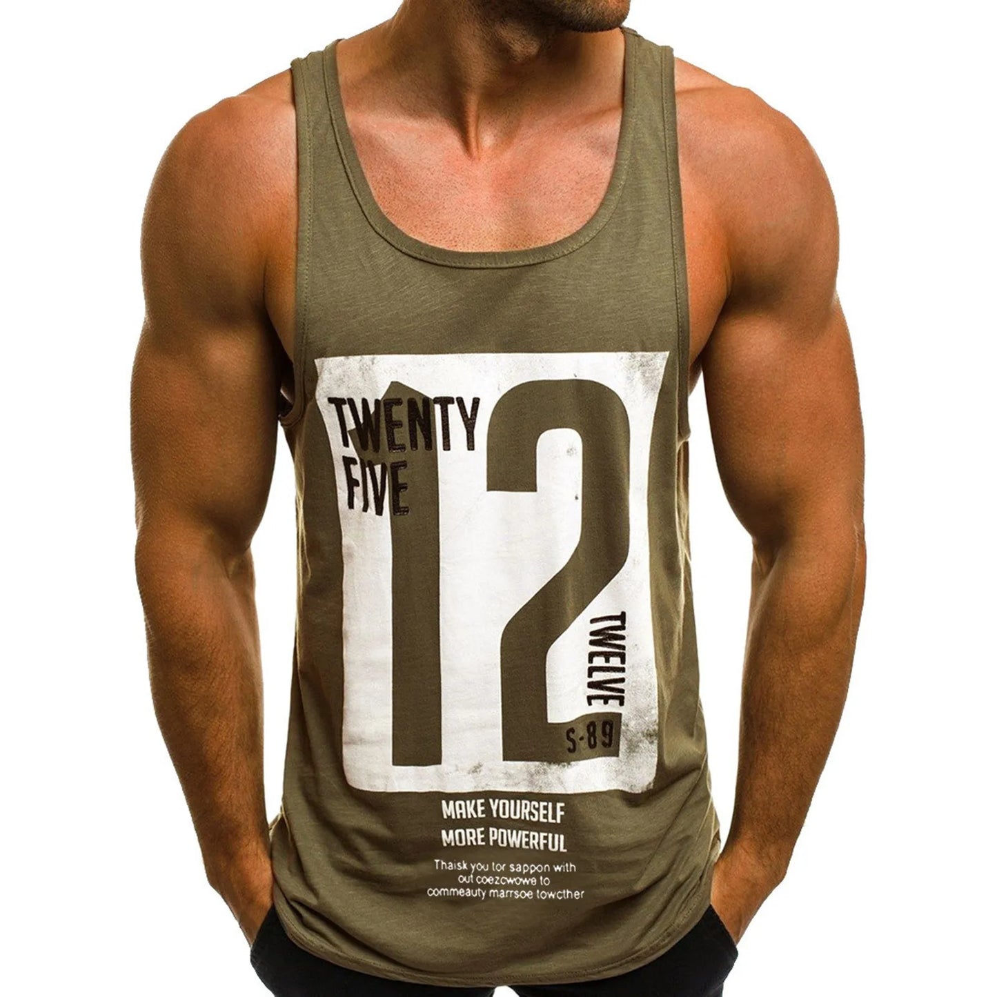 Number 12 Print Vest Men's Tank Top Breathable Bodybuilding Tee Gym Vest Sleeveless Men T-shirt Fashion Crew Neck Fitness Tee