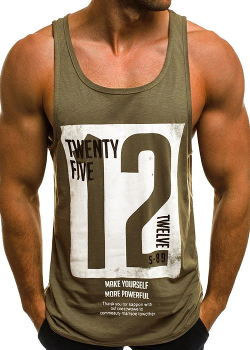 Number 12 Print Vest Men's Tank Top Breathable Bodybuilding Tee Gym Vest Sleeveless Men T-shirt Fashion Crew Neck Fitness Tee