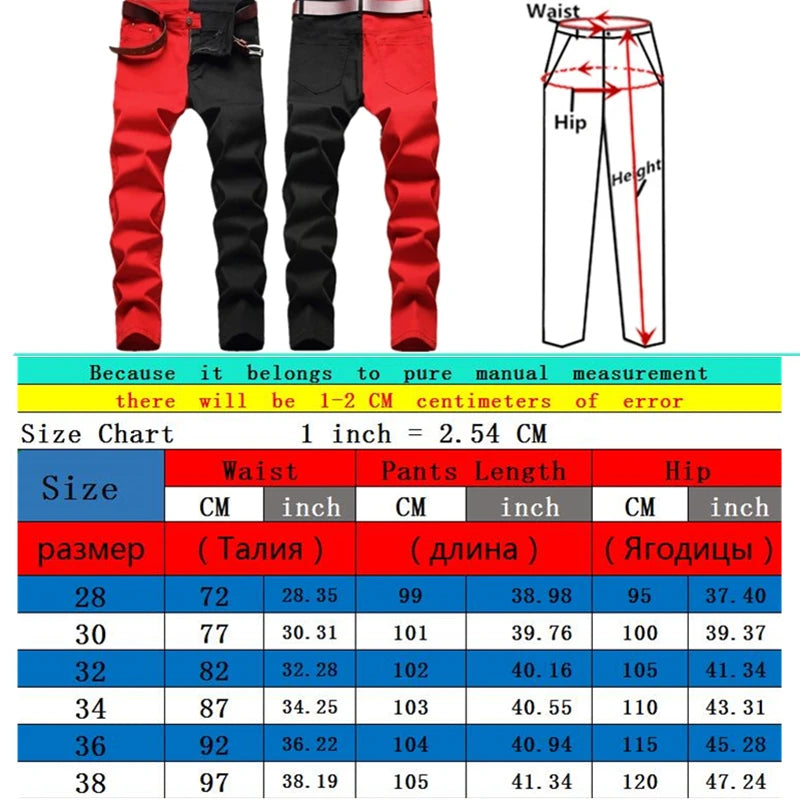 Two Colors Spliced Into Jeans Men's Fashion Casual Trousers and Shorts Red Green Yellow Denim Pants 28-38