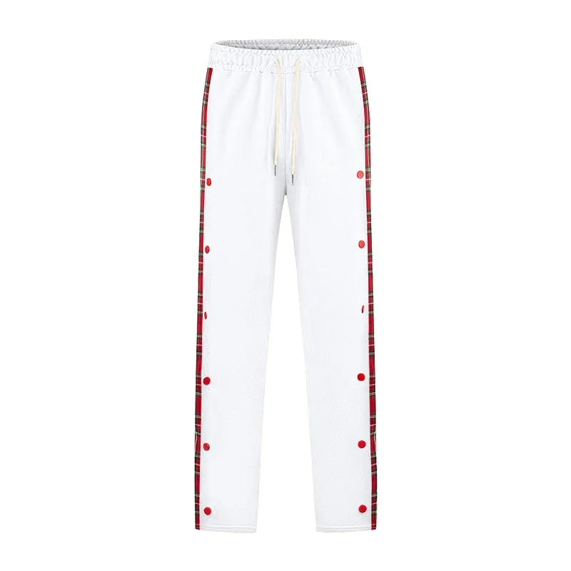 American New Men's Sports Pants Spring and Autumn Breasted Plaid Stitching Design Casual Pants Loose Straight Men's Sweatpants