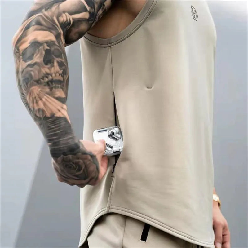 Men's Brand Gym Stringer Tank Top Men Bodybuilding Vest Cotton Sleeveless Shirt Fitness Vest Singlet Sportwear Workout Tanktop