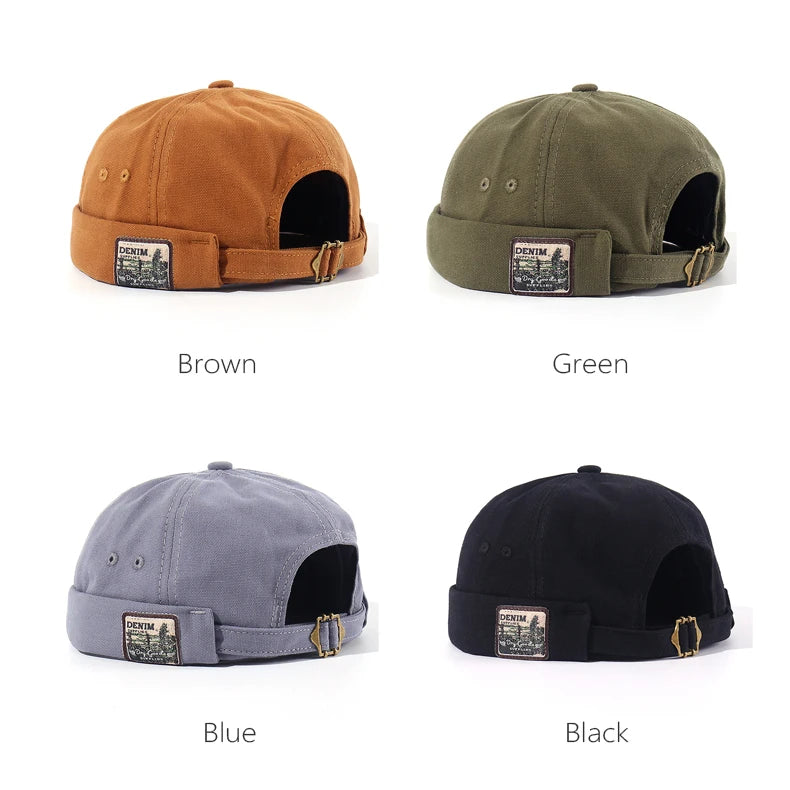 Bocca Vintage Docker Cap Brimless Hat Skullcap Retro Cotton Adjustable Soild Color Summer Autumn Spring Hip Hop Fashion