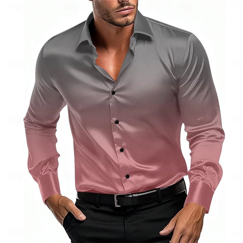 Prom shirt gradient fashion casual blue purple red high quality comfortable soft premium men's tops 2024 new plus size
