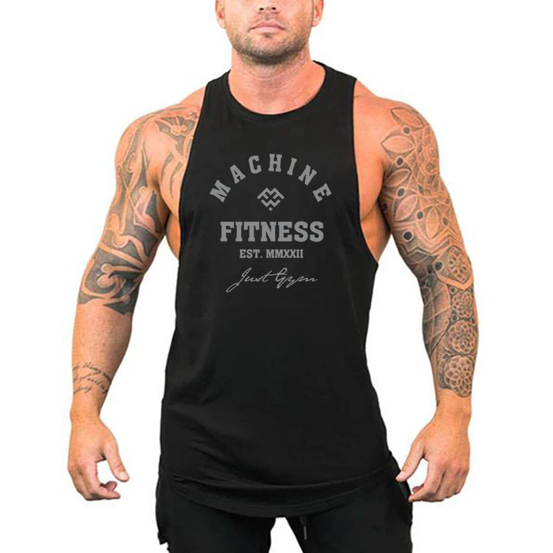 MACHINE FITNESS JUST GYM Bodybuilding Tank Top Mens Workout Vest Cotton Sleeveless shirt Jogger clothing Muscle Stringer Singlet