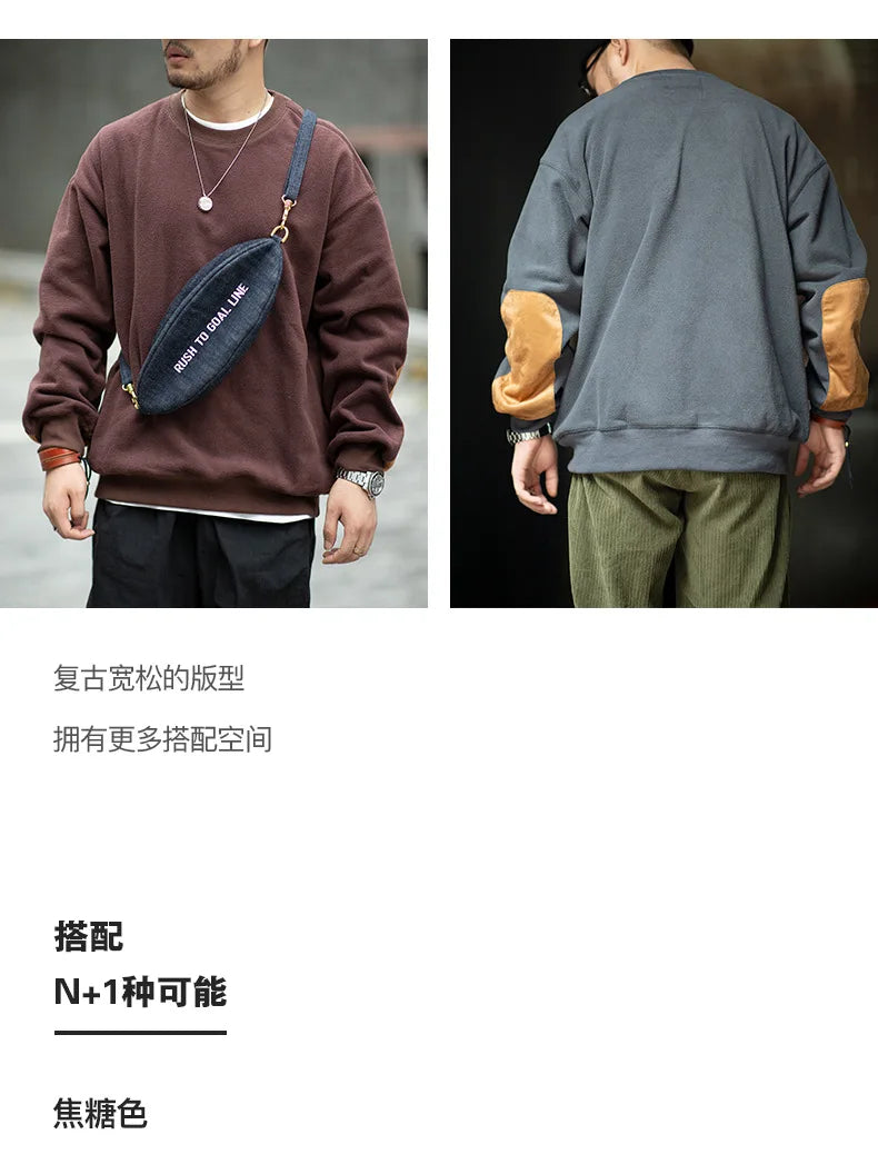 Maden Warm Fleece Sweatshirts For Men Polar Pullover Loose Splicing Jacket Casual Sweatshirarajuku Coat Sportswear Man Clothing