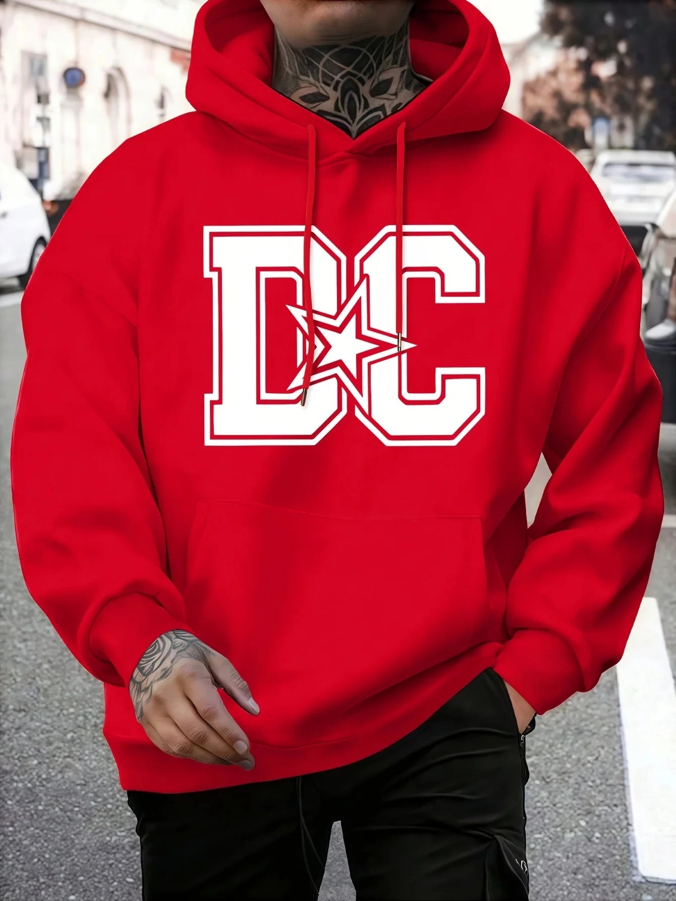 Men's Casual Winter Hooded Sweatshirt - Regular Fit, Machine Washable, Trendy Streetwear Pullover, Comfortable Knit Fabric