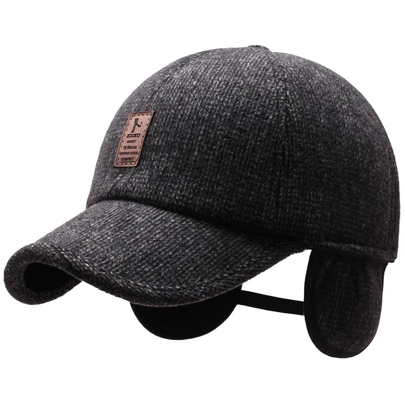 Winter Warm Dad Hat Men's Baseball Cap with Earflap Thicken Cotton Snapback Caps Ear Protection Windproof Knitted Hats for Men