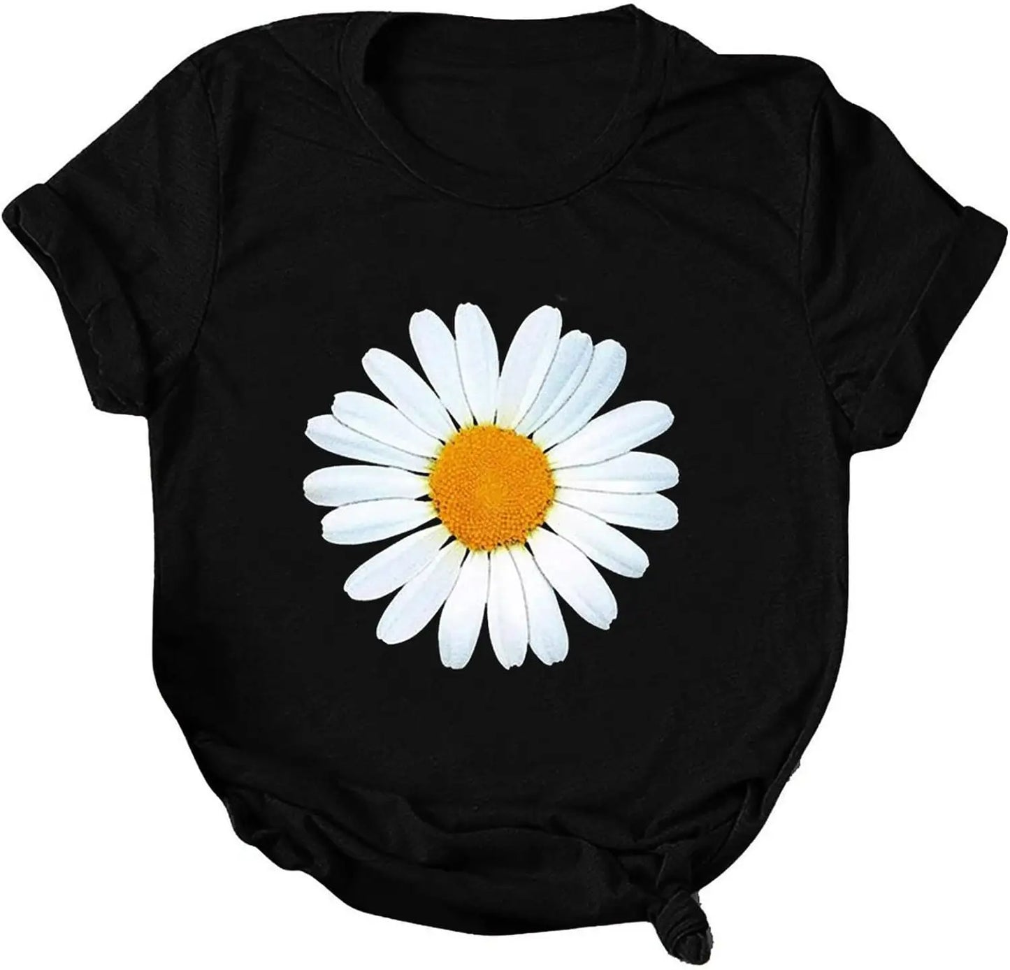 T Shirts for Women Casual Crewnwck Daisy Print Tops Casual Short Sleeve Blouse Tops Trsndy Loose Summer Going Out T Shirt