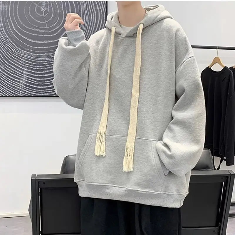 Hooded Sweatshirt for Men in Autumn Winter Fashion Brand Loose Trendy Versatile Coat for Couples Plus Velvet Thickened Clothes