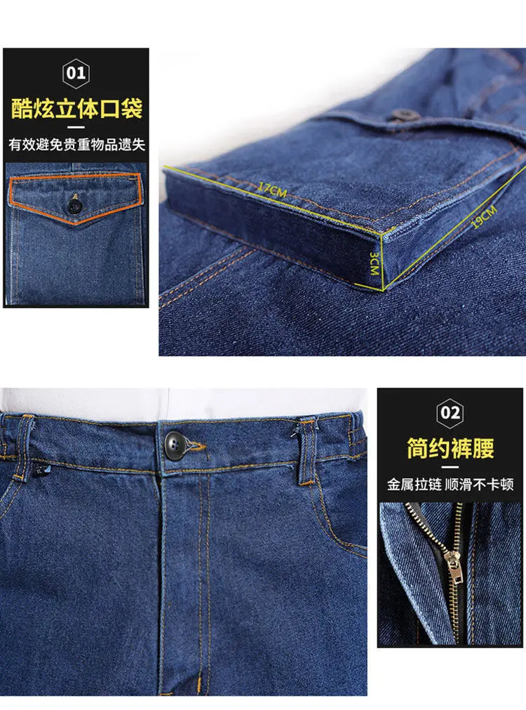 Overalls Pants Men's Clothing Trousers Wear-Resistant Anti-Scald Thickening Cotton Workwear Denim Work Pants Multiple pockets