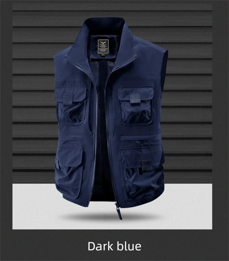 2026 Men's Outdoor Tooling Multi-Pocket Casual Outdoor Fishing Large Size Vest with Vertical Collar Breathable Quick-drying Vest