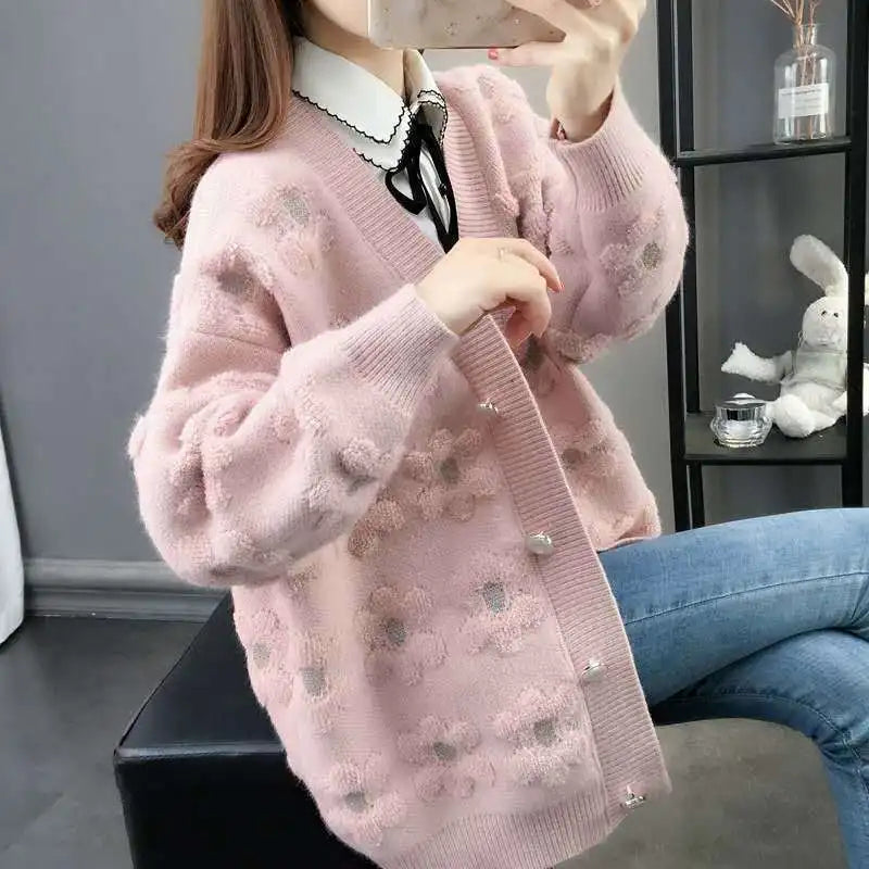 Women's Cardigan Knitted Sweater Autumn Winter Long Sleeve V-neck Cardigan Casual Street Fashion Women's Coat Sweater Women's