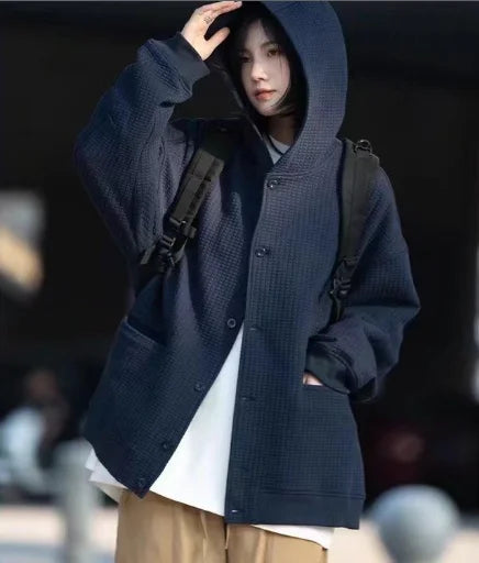 High Quality Men's Waffle Sweatshirt Korea Version Hooded Couple Coat Ins Hop Thickened Harajuku Men Women Jacket Oversize M-3XL