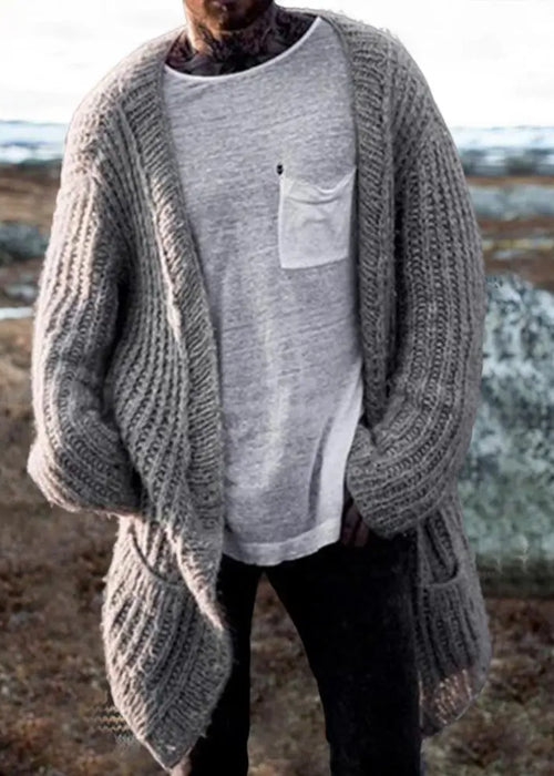 Winter Men's Cardigan Sweater Long Sleeve V Neck Loose Streetwear Knitted Mid Length Coat Men Clothing