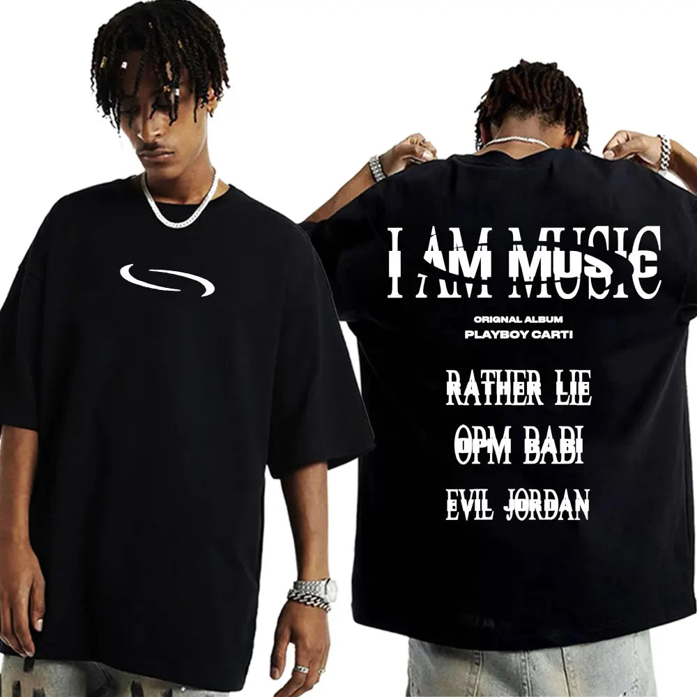 Rapper Playboi Carti I AM MUSIC Album Logo T Shirt Mens Clothing Hip Hop 90s Vintage Tshirt Male Casual Cotton Oversized T-shirt
