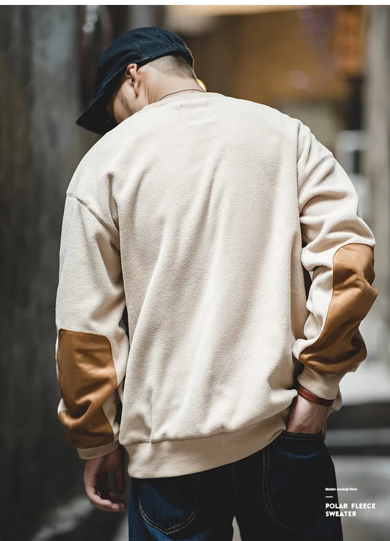 Maden Warm Fleece Sweatshirts For Men Polar Pullover Loose Splicing Jacket Casual Sweatshirarajuku Coat Sportswear Man Clothing