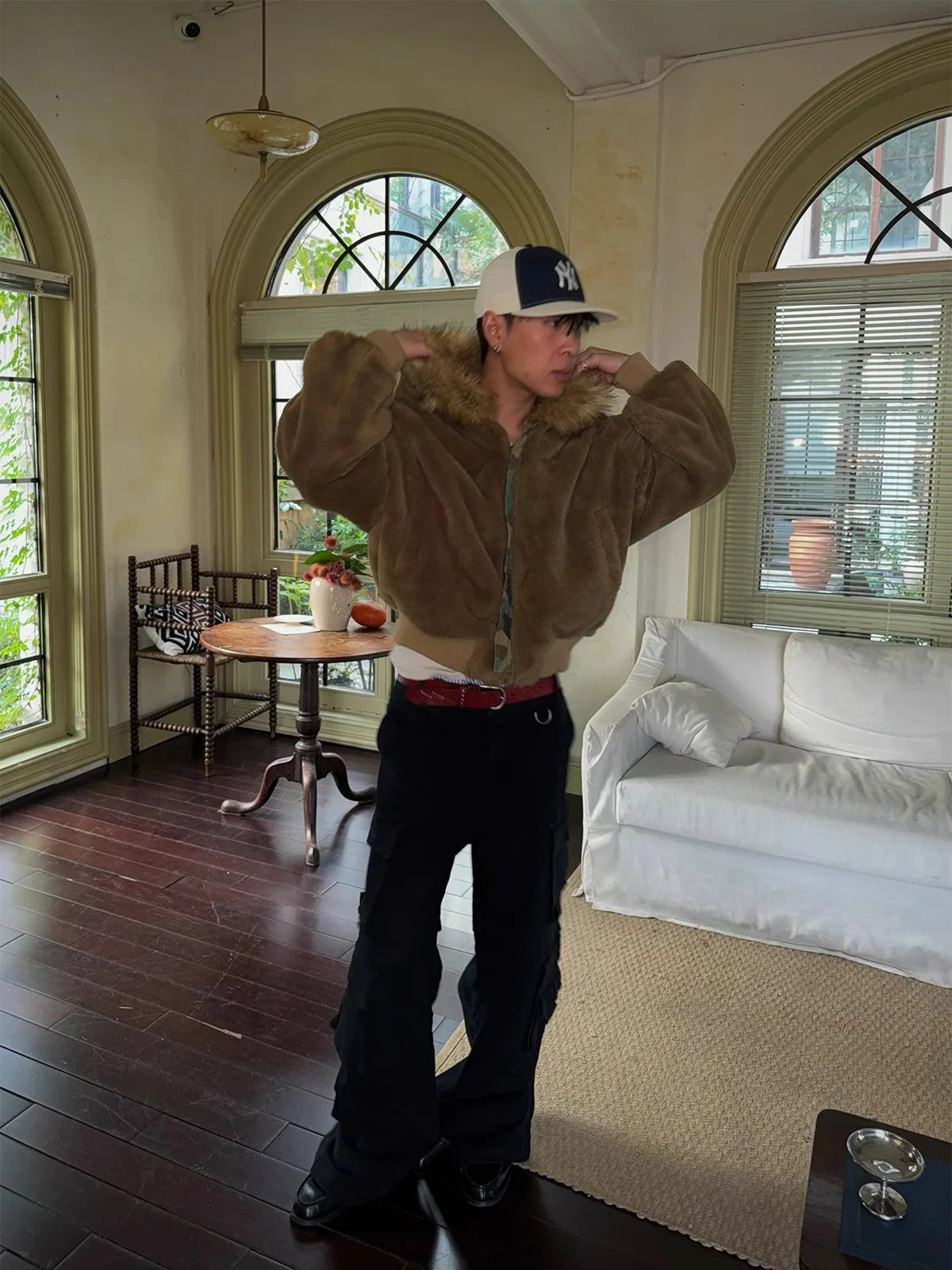 Men Fashion Camoufalge Warm Jacket Fleece Lined Thick Thermal Faux Fur Overcoat Revisable Parkas With Fur Hood Winter Outerwear