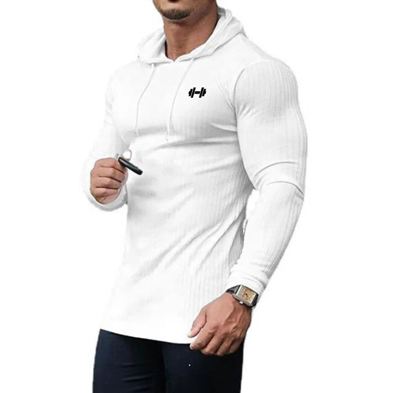 Autumn Breathable Quick Dry Knitted Hooded Shirt Men Fitness Sport Long Sleeve Hoodie Gym Bodybuilding Muscle Slim Fit Pullovers