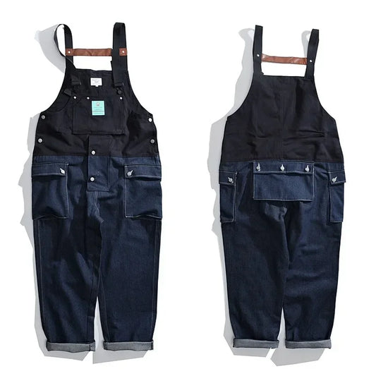 Men Jeans Color Matching Overalls Fashion Men Suspender Pants Overalls Daddy Pants Denim Pants Men Rompers Casual Baggy Jeans