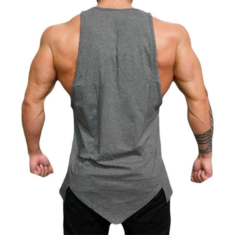 Men’s Gym Clothes Summer Trend Cotton Breathable Vest Irregular Hem Fitness Sleeveless T-shirts Printing O-neck