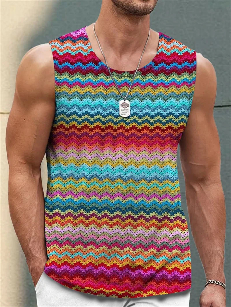 Simple Fashion Mens Summer Tank Tops Casual Daily Wear Sleeveless 3D Printed Crew Neck Vest Loose Breathable Streetwear Tops