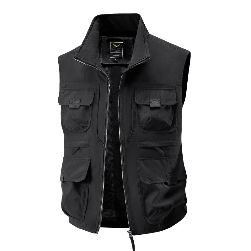 2026 Men's Outdoor Tooling Multi-Pocket Casual Outdoor Fishing Large Size Vest with Vertical Collar Breathable Quick-drying Vest