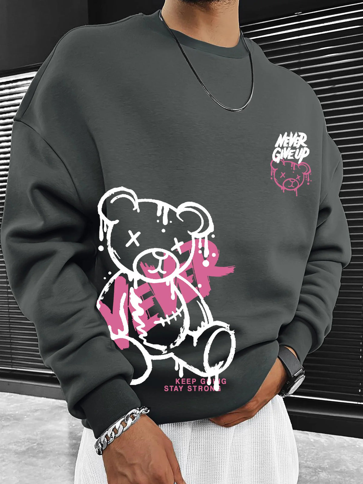 Spring/Summer 2026 New Men's Sweatshirt with Bear Print - Comfortable Soft Casual Fashionable Outdoor Streetwear for Men