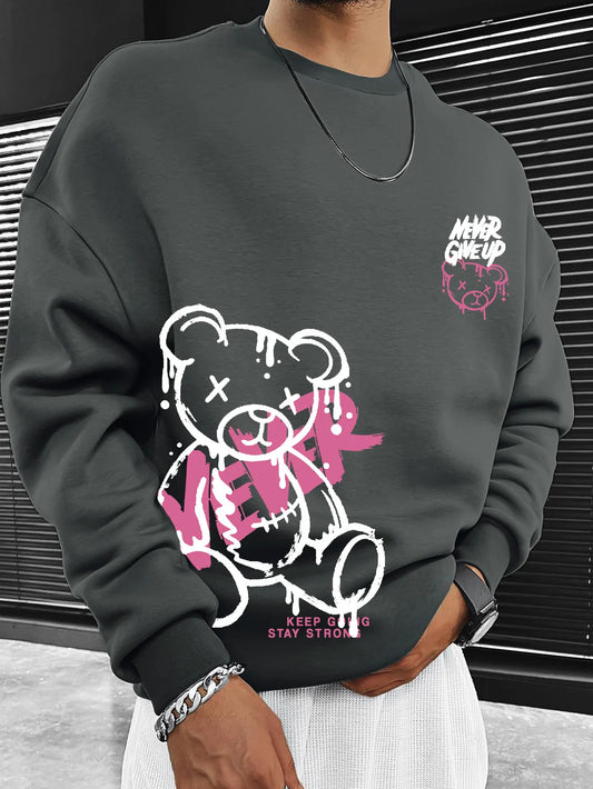 Spring/Summer 2026 New Men's Sweatshirt with Bear Print - Comfortable Soft Casual Fashionable Outdoor Streetwear for Men