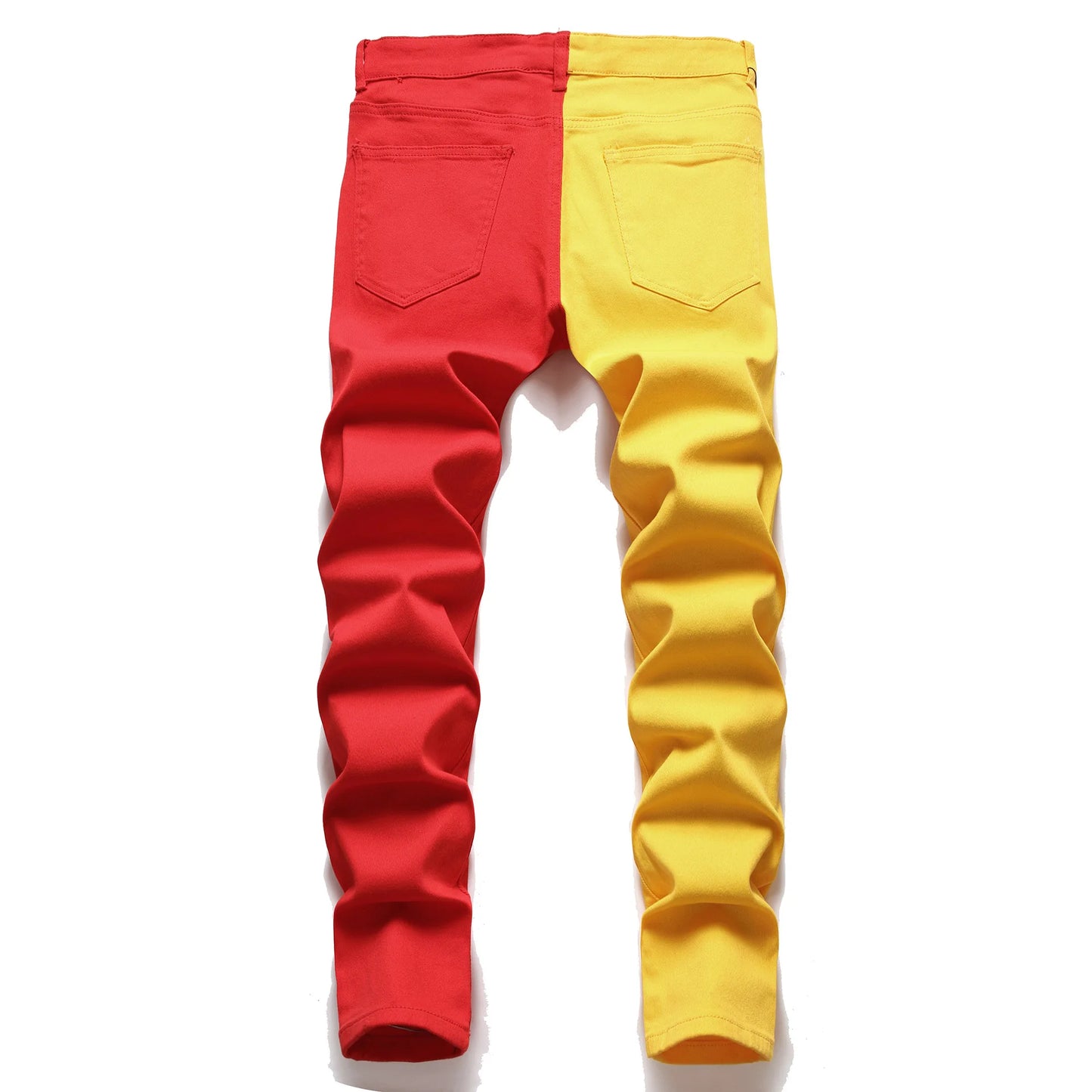 Two Colors Spliced Into Jeans Men's Fashion Casual Trousers and Shorts Red Green Yellow Denim Pants 28-38