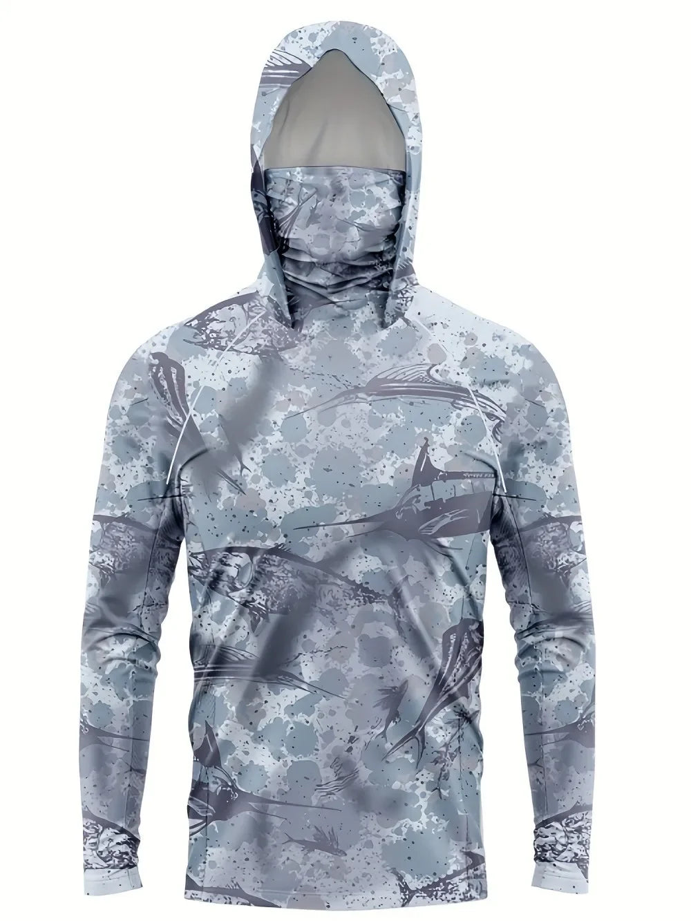 American Men's Summer New Fish Graffiti Print Soft and Breathable Long Sleeved T-Shirt Fishing Suit Outdoor Leisure Vacation Top