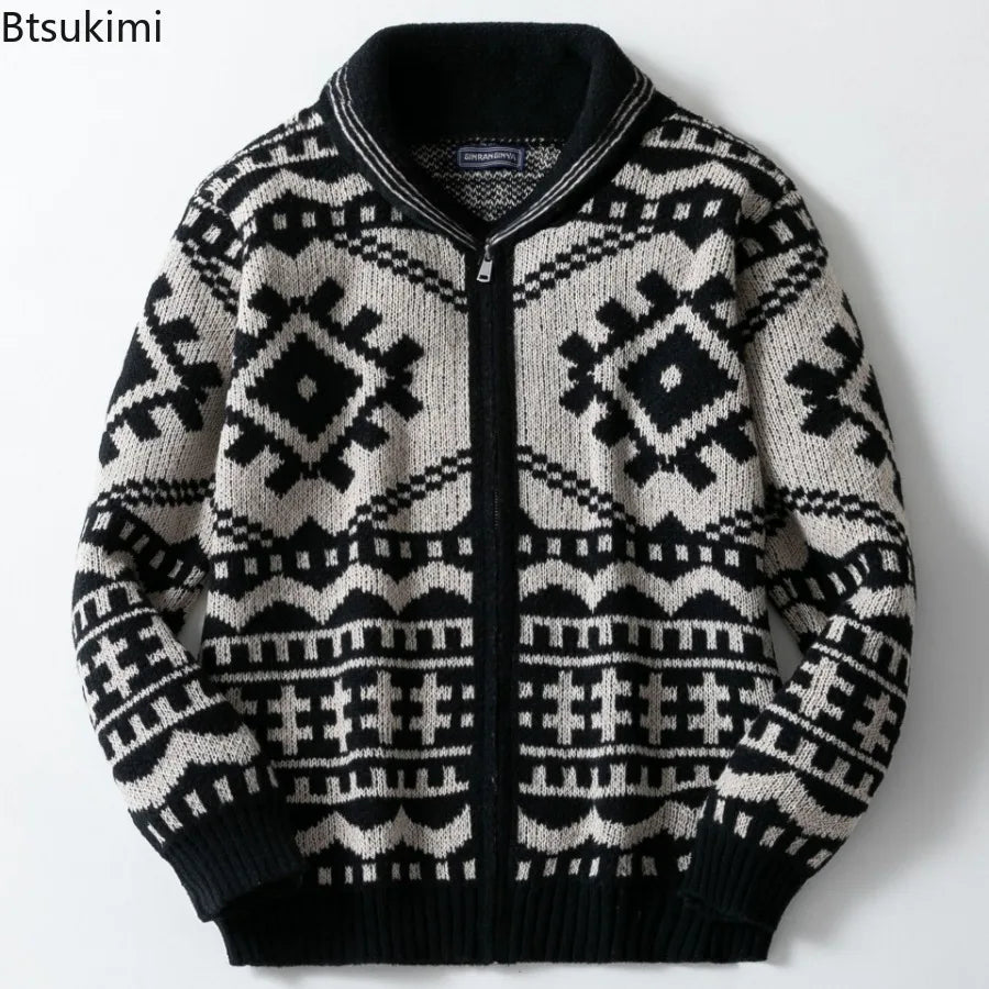 New 2025 Autumn Winter Men's Warm Cardigan Sweater Harajuku Cartoon Knitted Sweater Pullover Hip Hop Casual Knitwear Male Tops