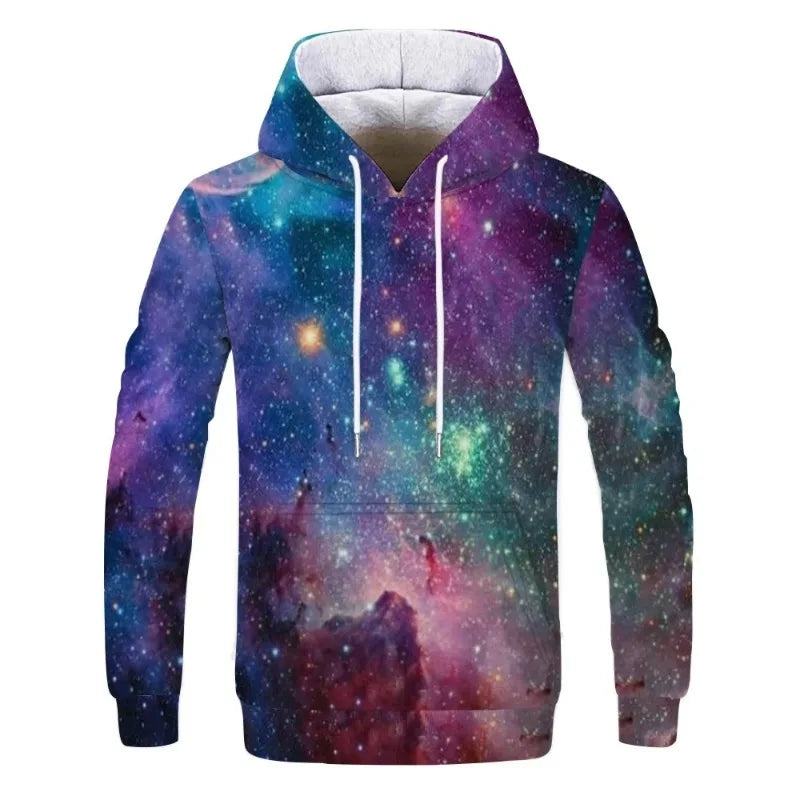 Space Galaxy Sportswear Men's 3D Starry Sky Printed Hoodie Men's and Women's Loose Hoodie Retro Hoodie