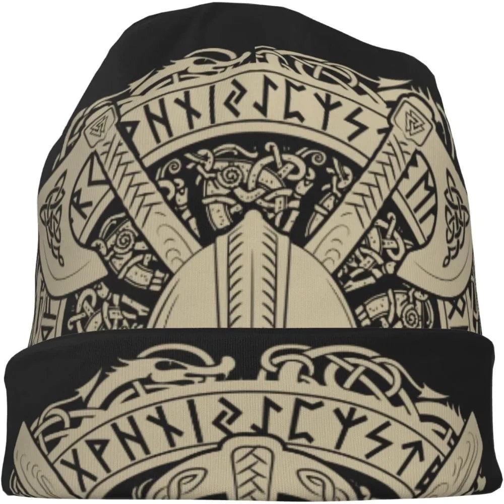 Men's Thin Beanie Caps Norse Rune Knit Hat Lightweight Slouchy Cap Scarf Headwear Autumn Winter Spring Casual Beanies Skull Hats