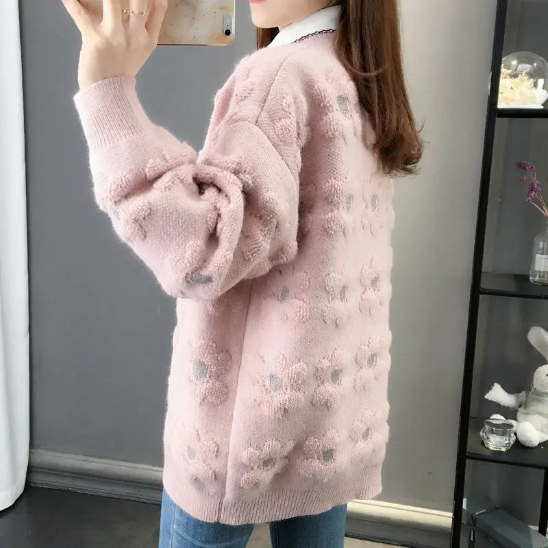 Women's Cardigan Knitted Sweater Autumn Winter Long Sleeve V-neck Cardigan Casual Street Fashion Women's Coat Sweater Women's