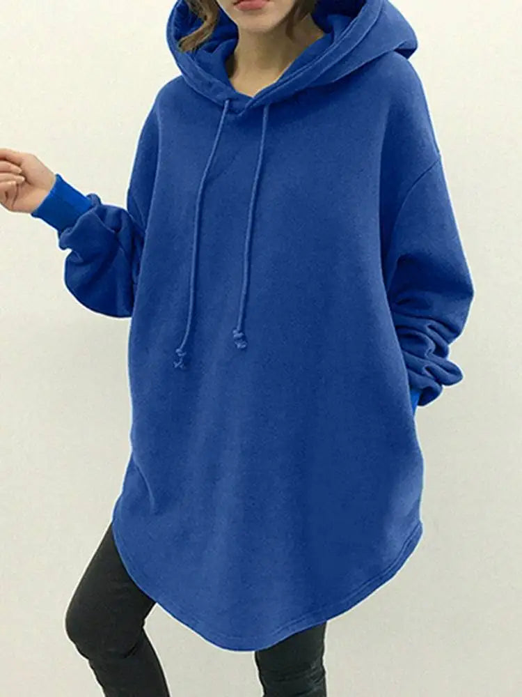 ZANZEA Women's Hoodies Long Sleeve Sweatshirts 2023 Autumn Casual Solid Loose Long Drawstring Pullovers Oversized Streetwear 7