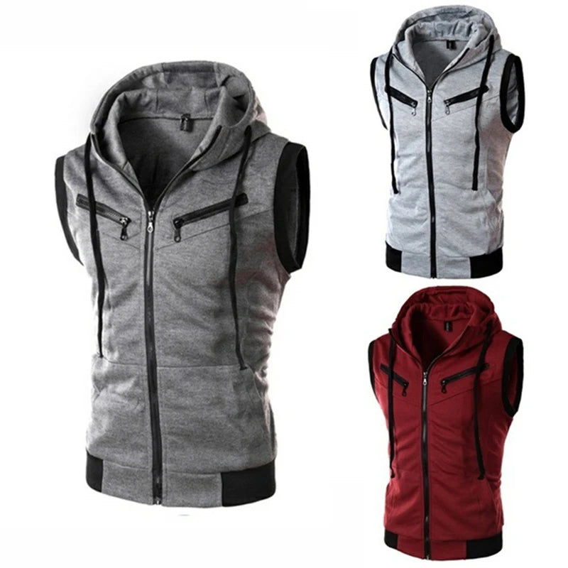 New Fashion Zipper Cardigan Sweater Mens Sleeveless Hooded Vest Jacket Plus Size S-4XL Streetwear Vest Hoodies