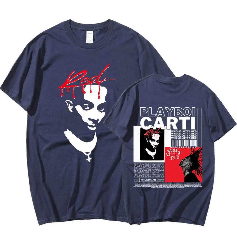 Rapper Playboi Carti T Shirt Music Album Whole Lotta Red Graphic T Shirts Men Women Fashion Hip Hop Oversized T-shirt Streetwear