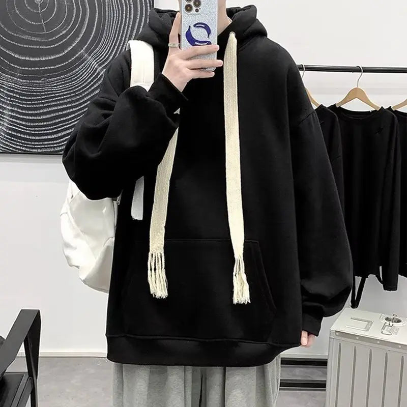 Hooded Sweatshirt for Men in Autumn Winter Fashion Brand Loose Trendy Versatile Coat for Couples Plus Velvet Thickened Clothes