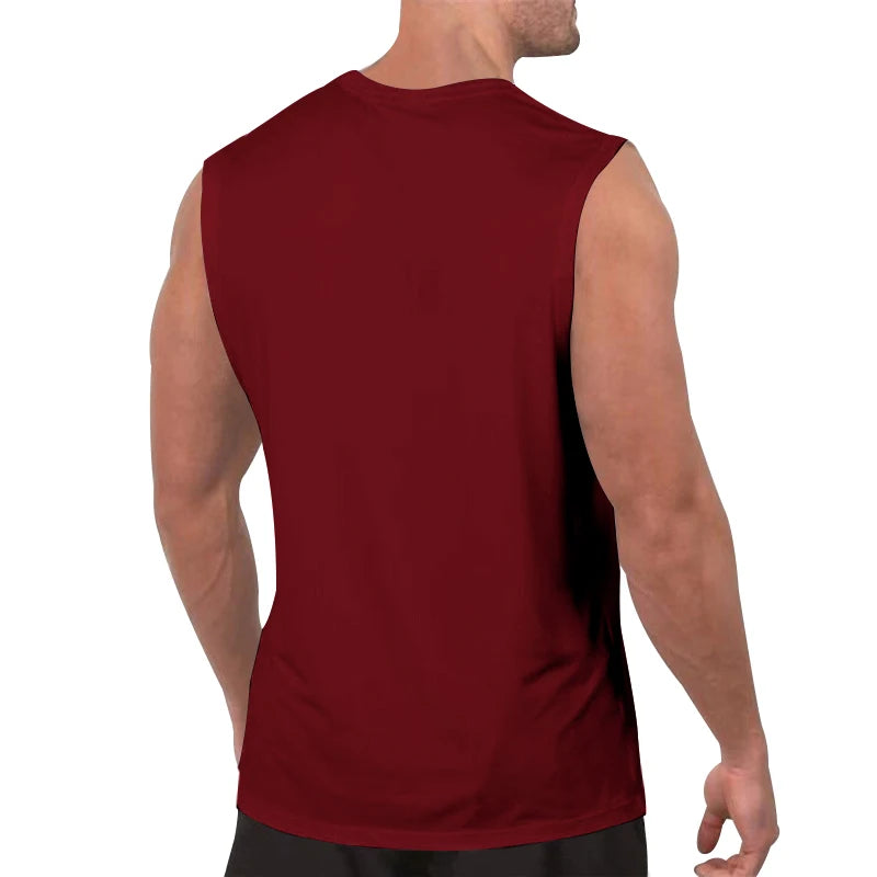 Summer men's solid color V-neck vest casual breathable sleeveless T-shirt vest suitable for fitness and sports