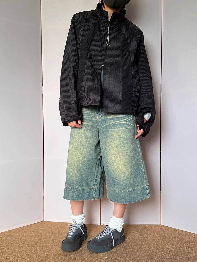 Men's Summer Jean Shorts High Street Harajuku Casual Straight Jeans Washed Five-point Pants Male Vintage Baggy Denim Short Pant